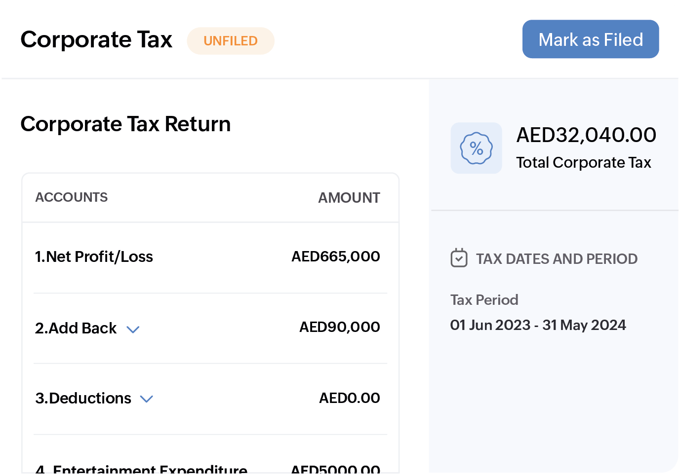 File your Corporate Tax in UAE easily by generating returns in Zoho Books