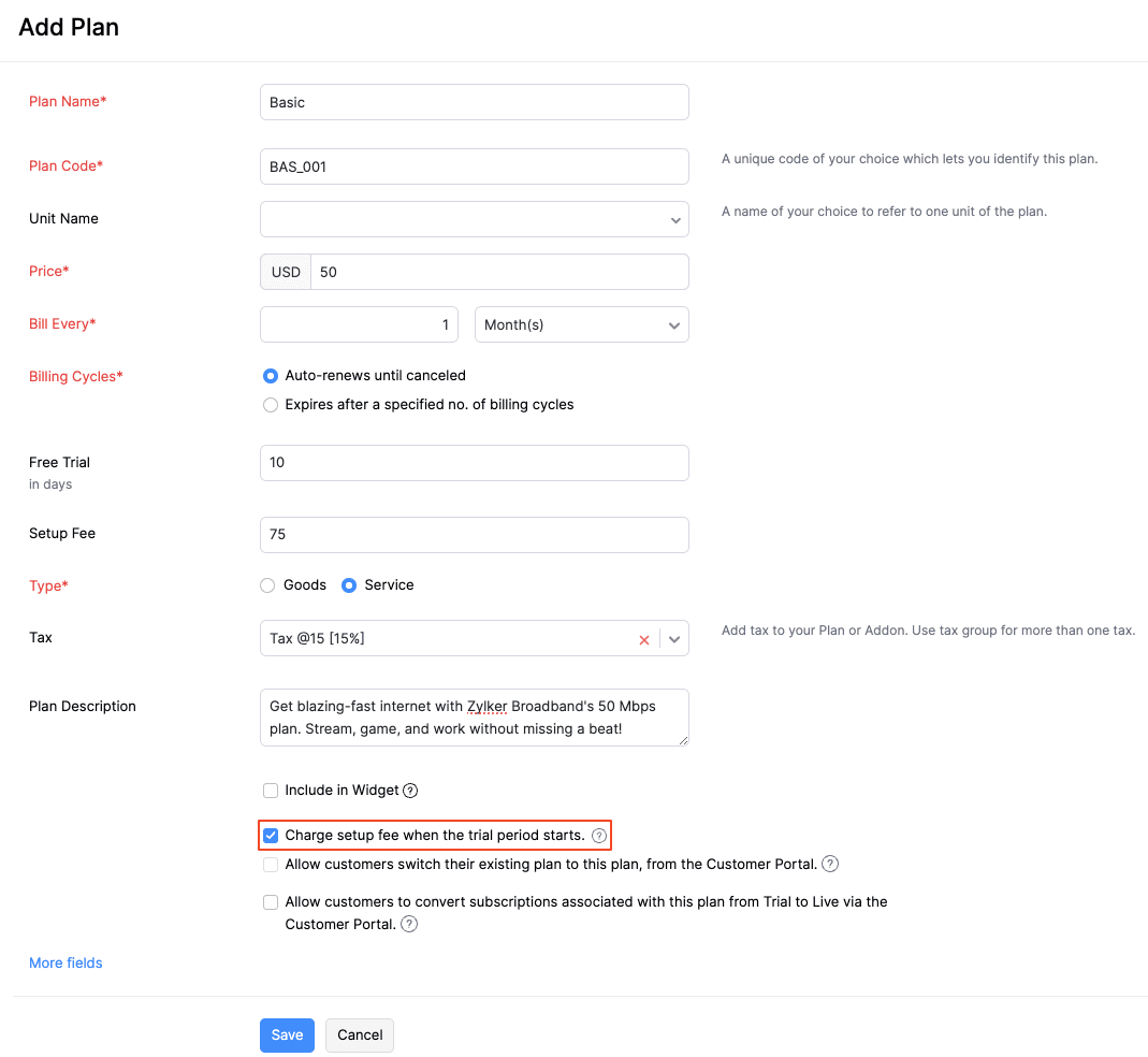 Charge Setup Fee Upfront
