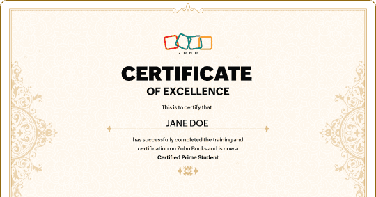 Zoho Books Prime Student Certificate