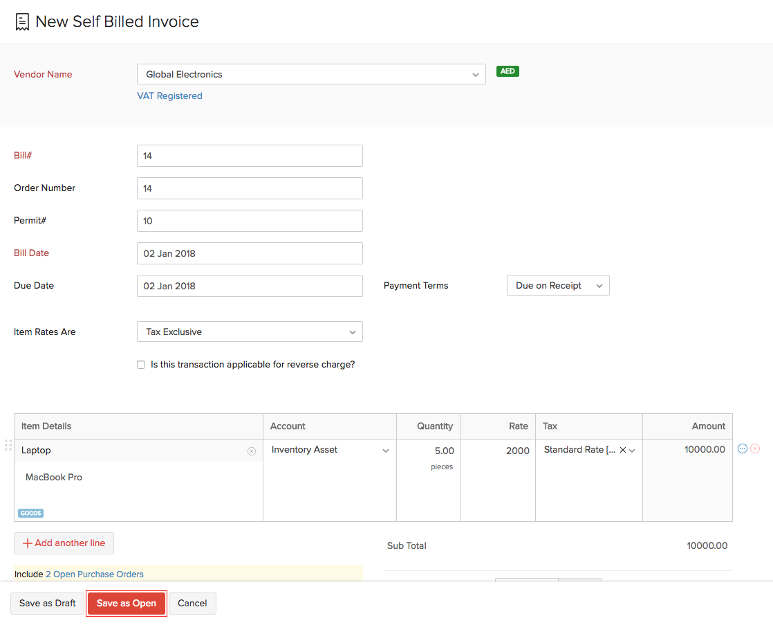 self bill invoice definition