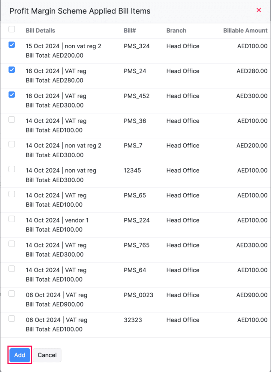 PMS Invoices Pop-up