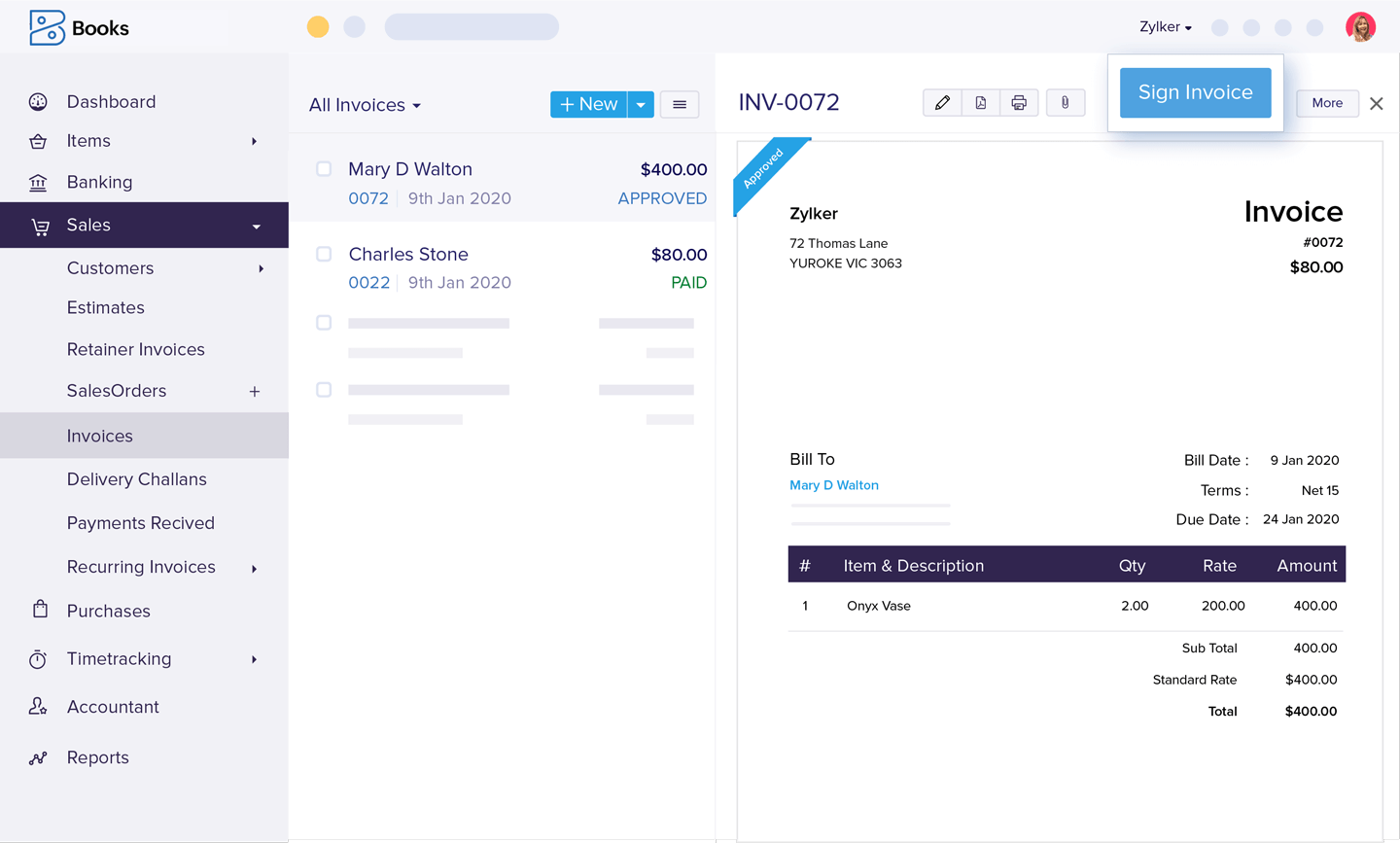 zoho invoice verify view