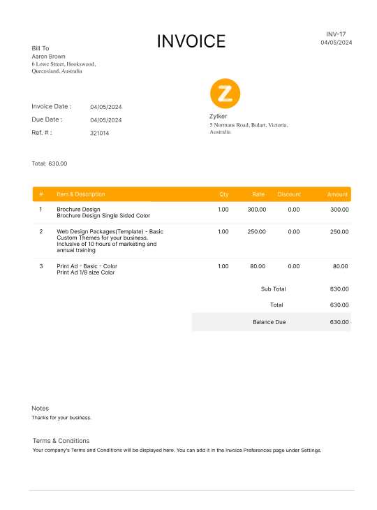 Zoho Invoice - Custom Templates