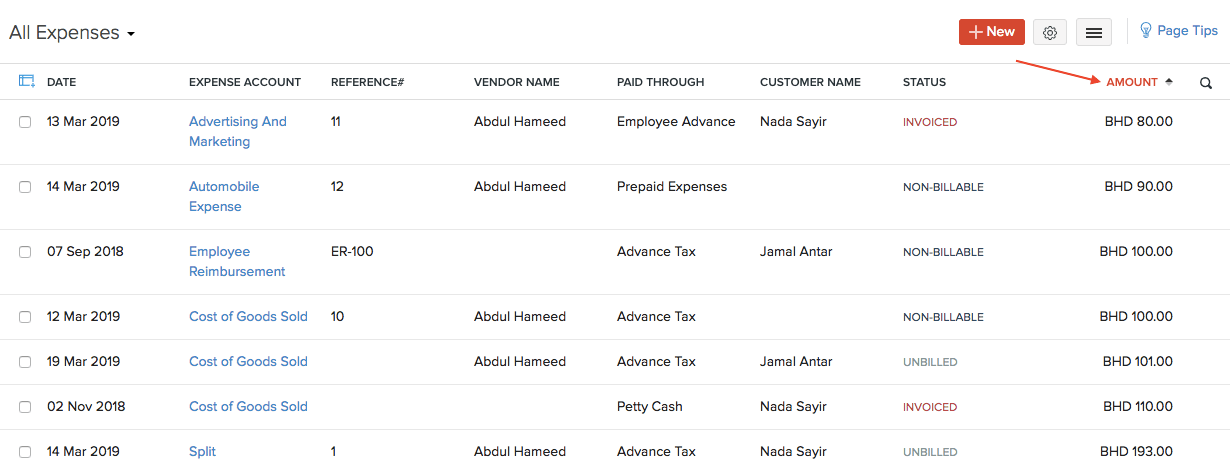 Sort Expenses