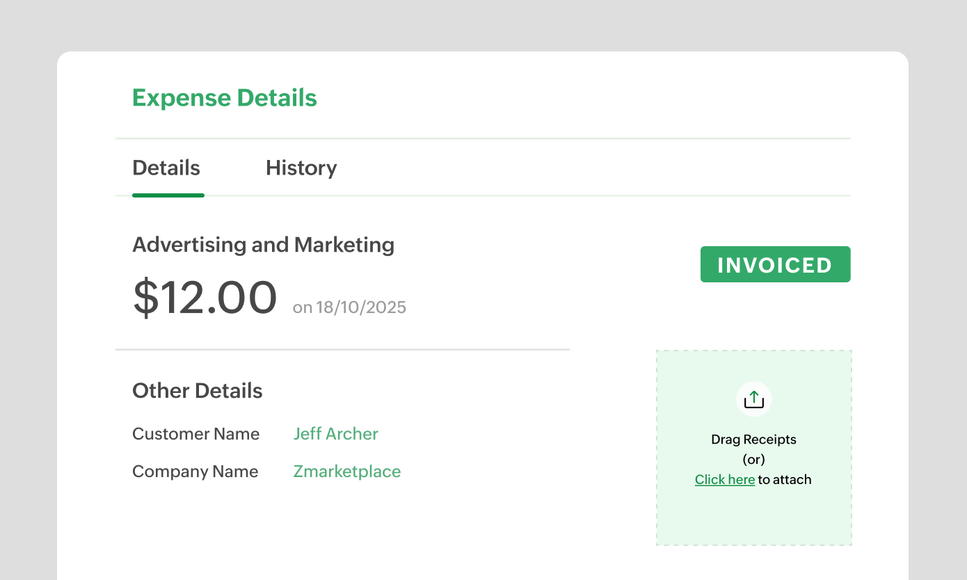 Preview of expense management within Zoho Billing | Zoho Billing Preview of expense management within Zoho Billing | Zoho Billing