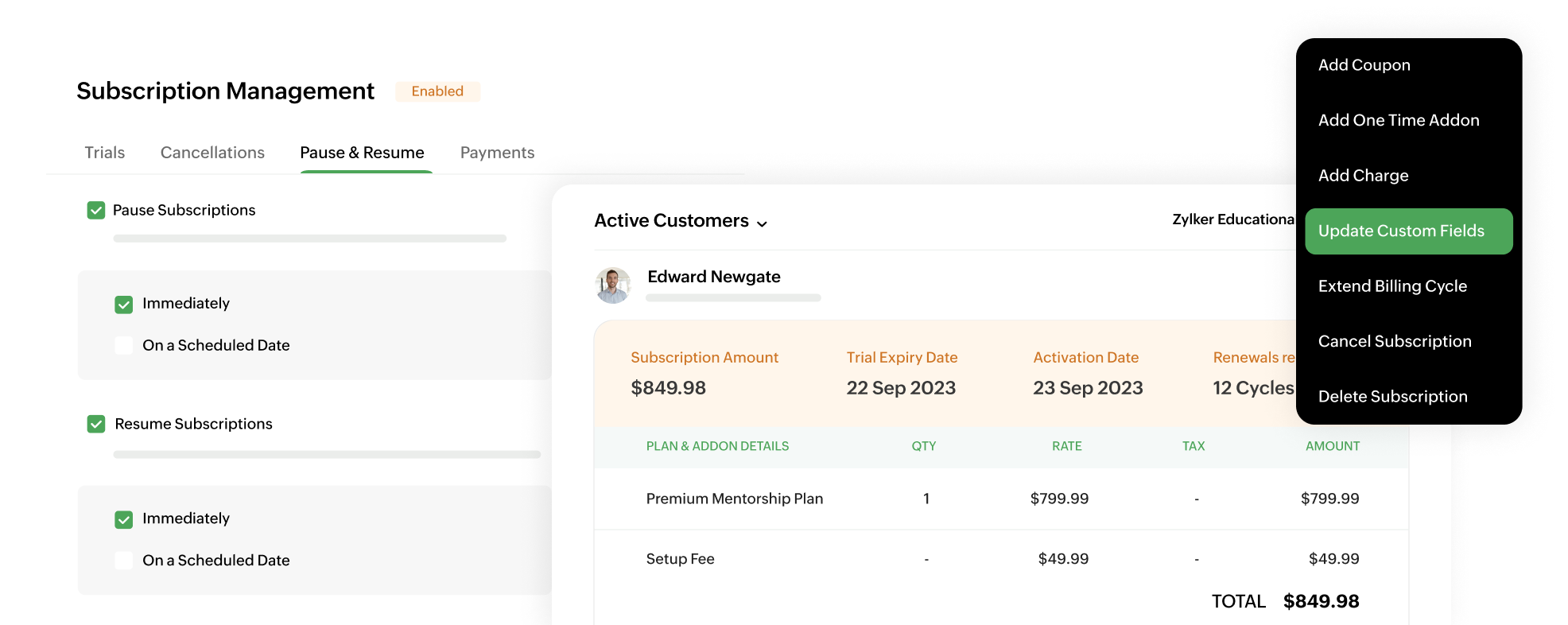 Subscription management | Zoho Billing
