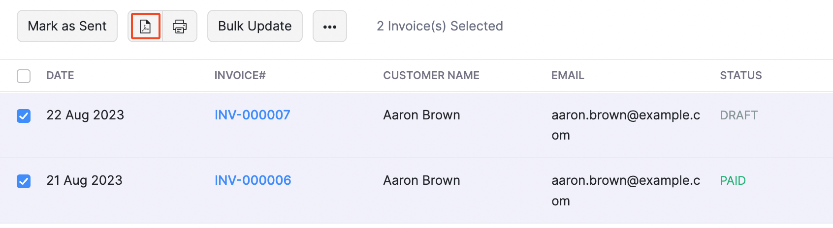 Invoices - Bulk Download PDF