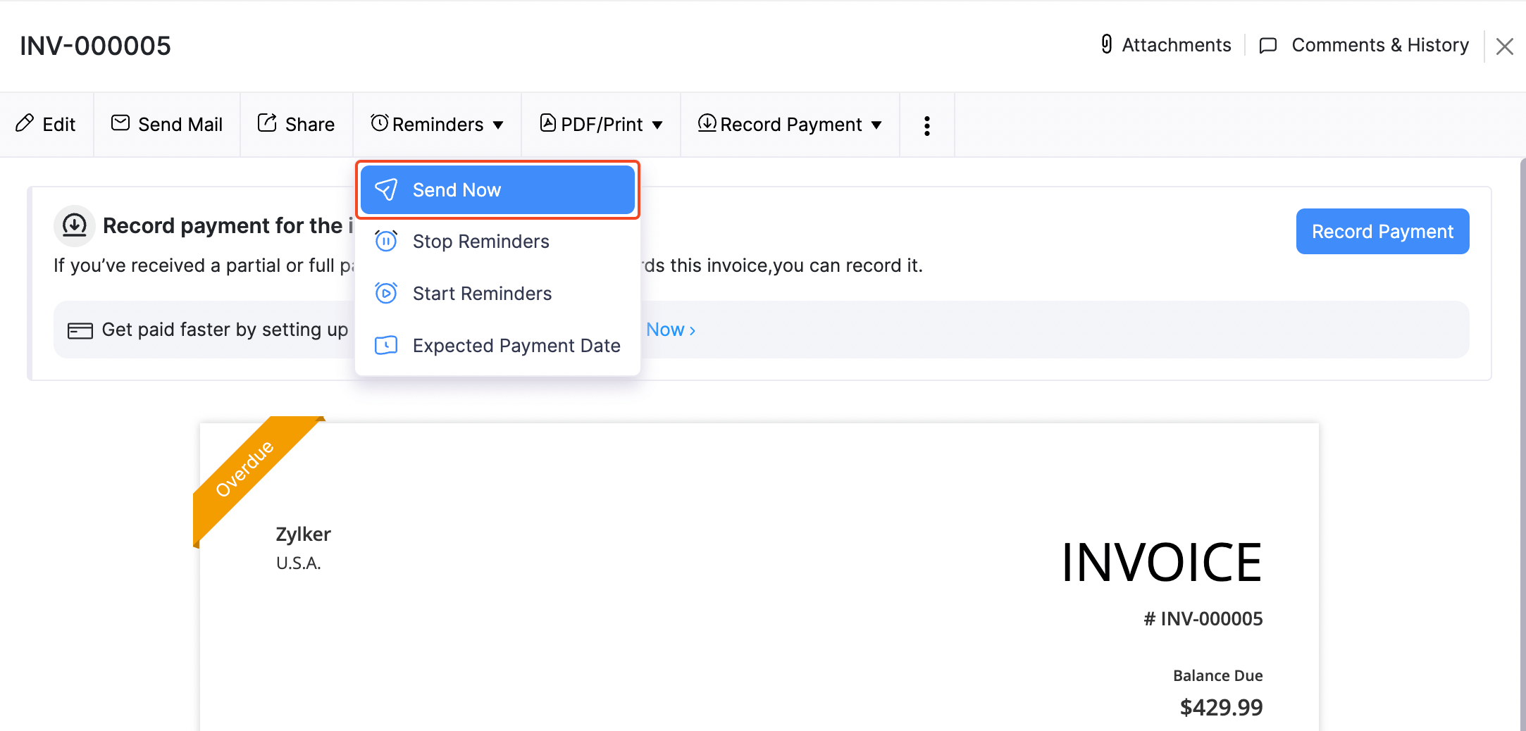 Invoices - Send Reminders