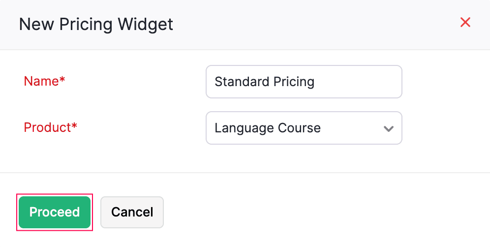 Create Pricing Widget