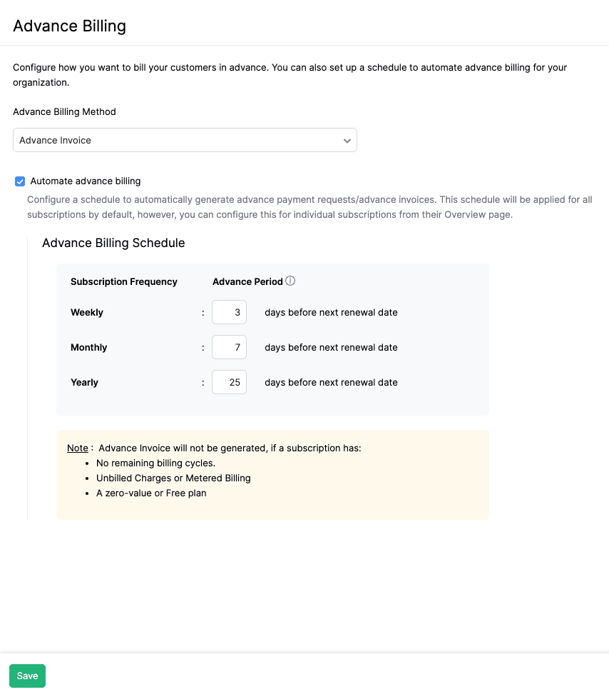 Configure Advance Billing