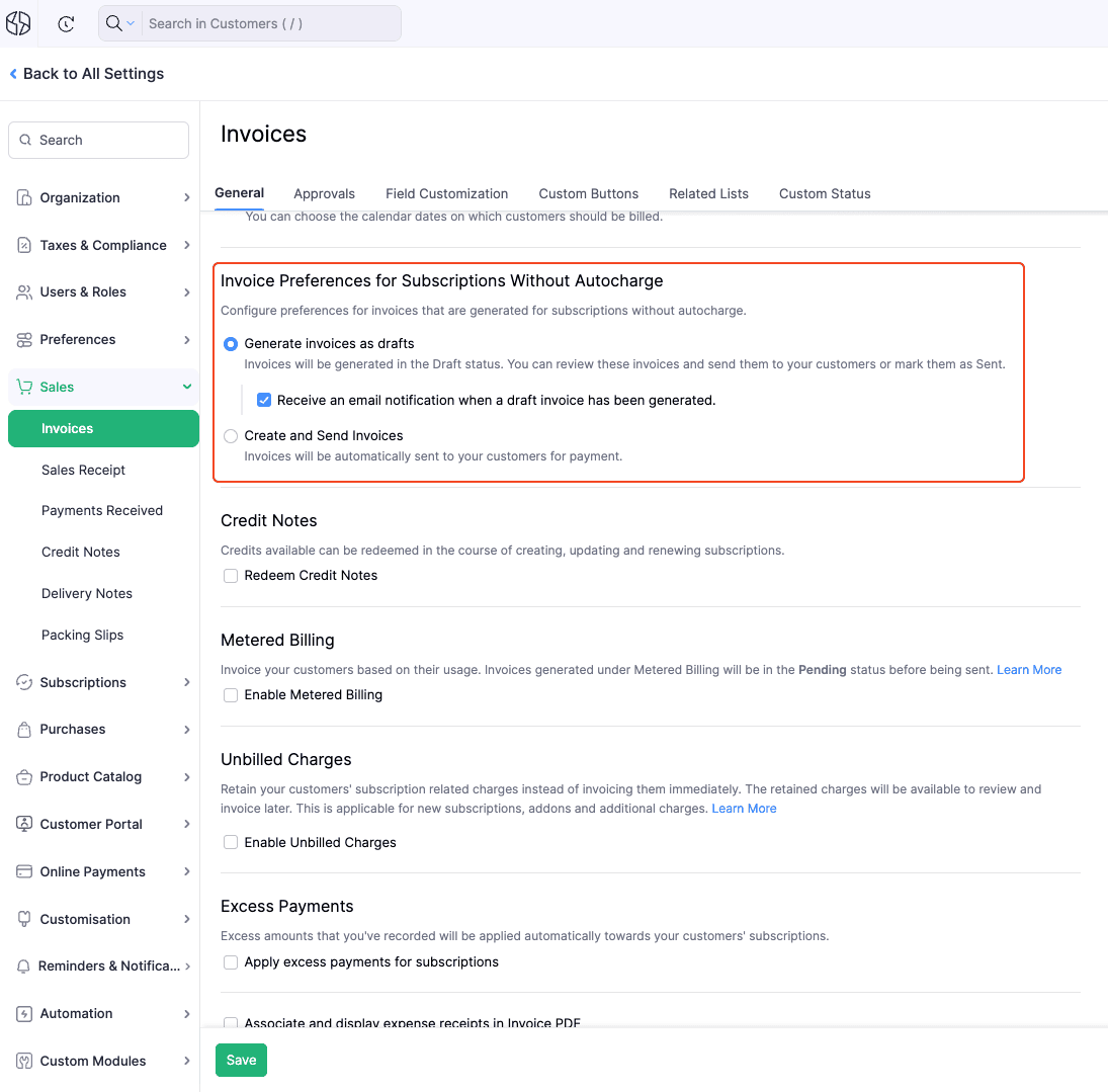 Generate Invoices as Drafts