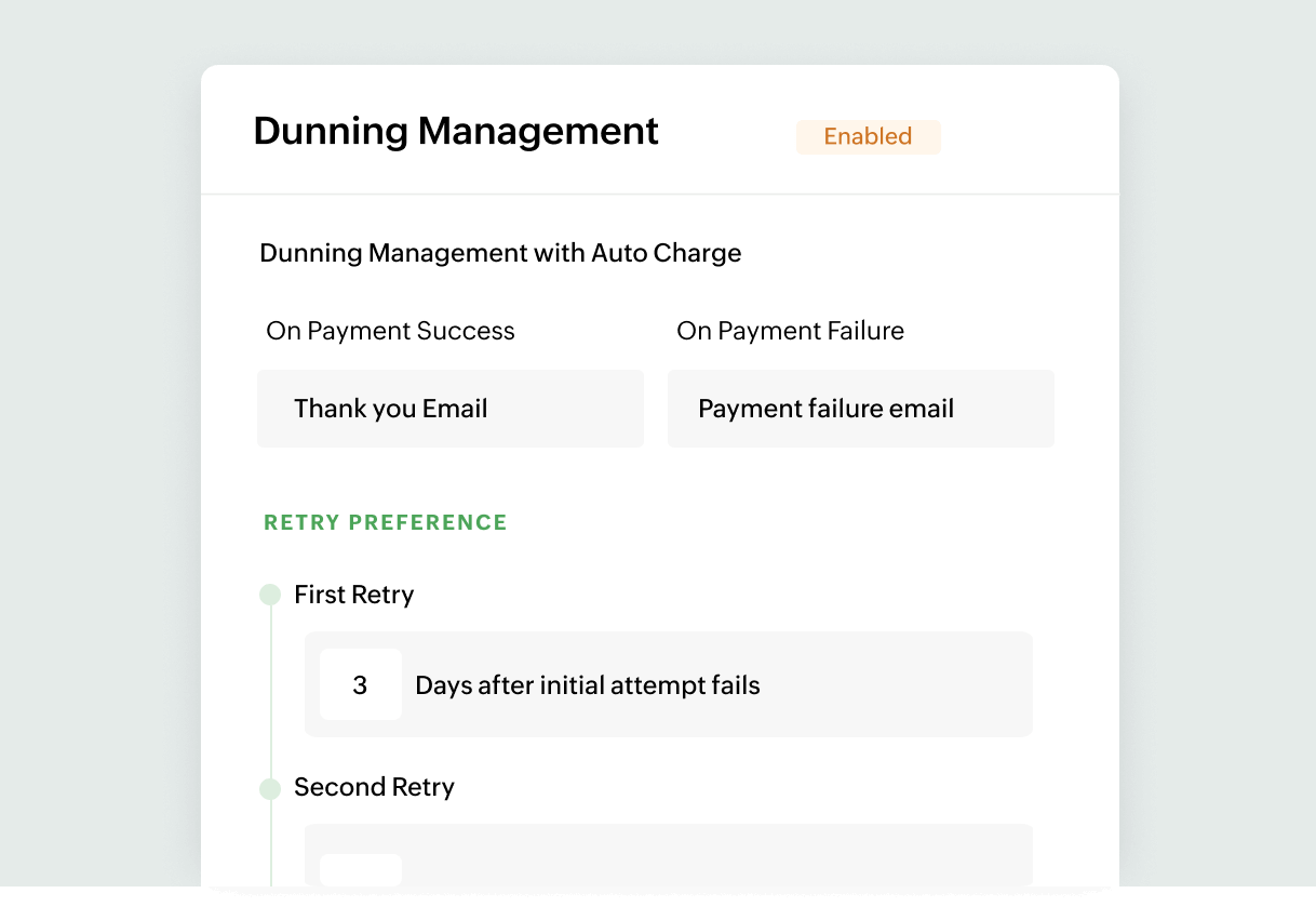 Dunning management that facilitates smart payment retries to fight involuntary churn | Zoho Billing