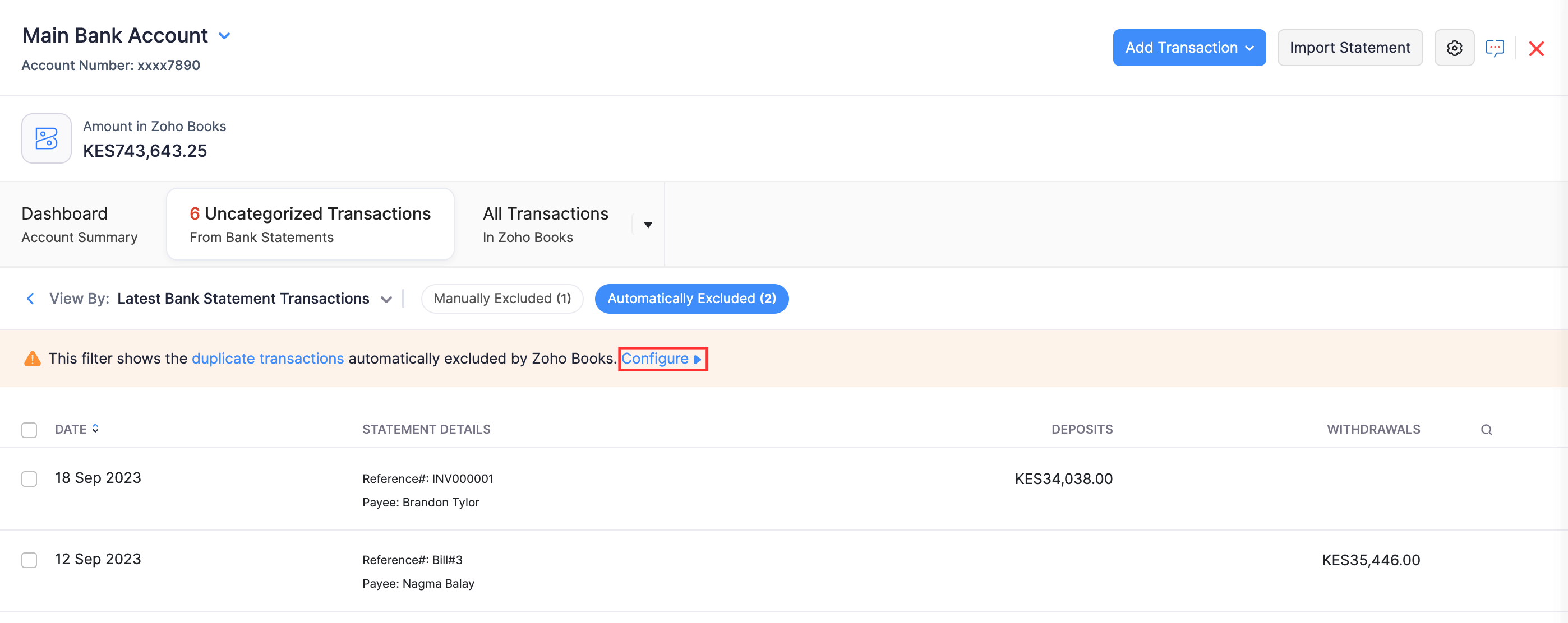 Configure duplicate transactions excluding preference