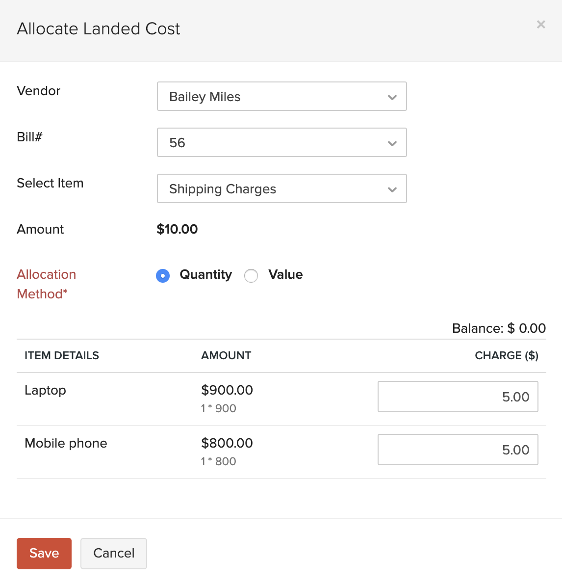 Allocate Landed Costs