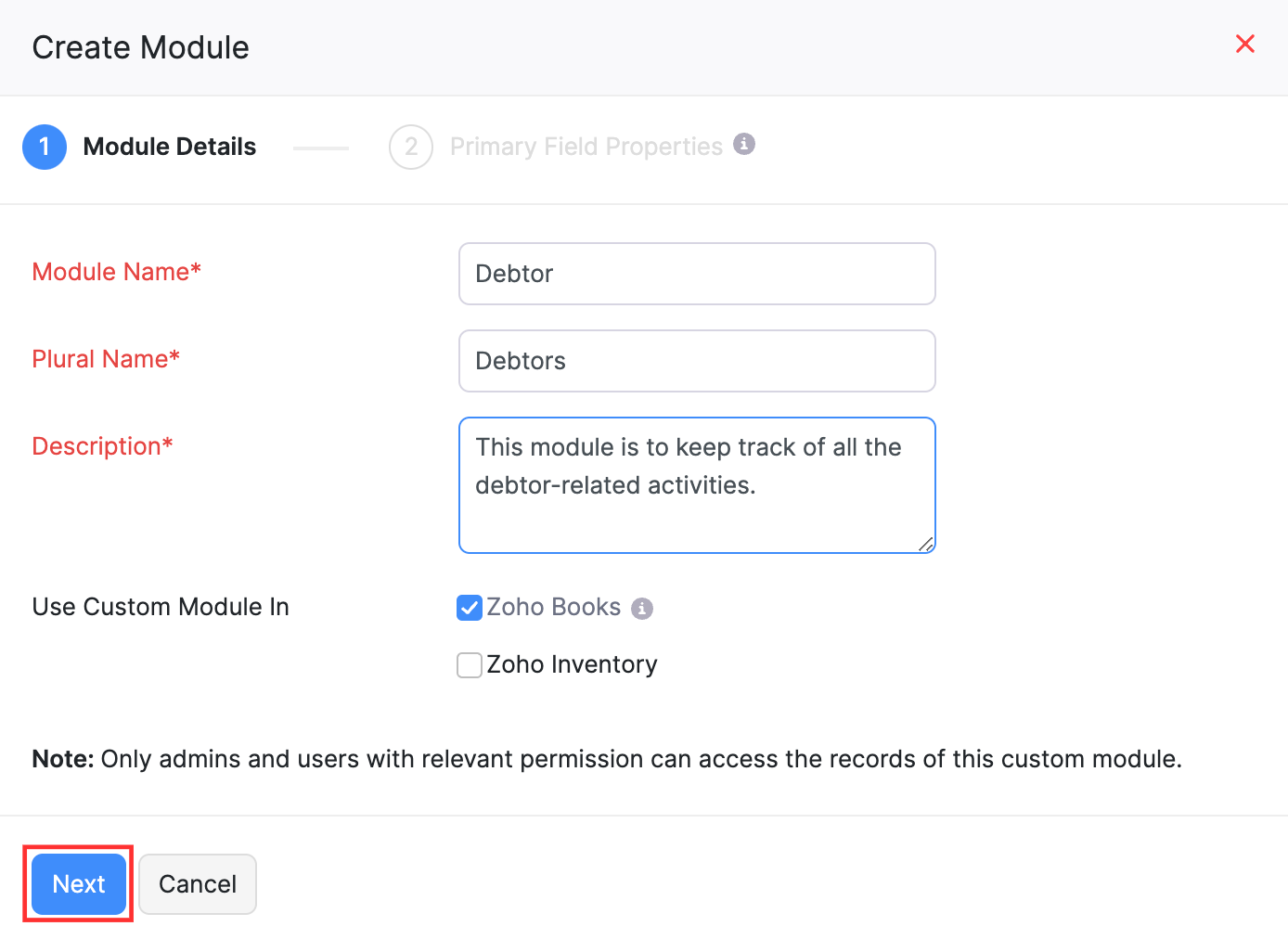 Enter the module details