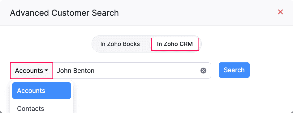 Advanced Customer Search Pop-up