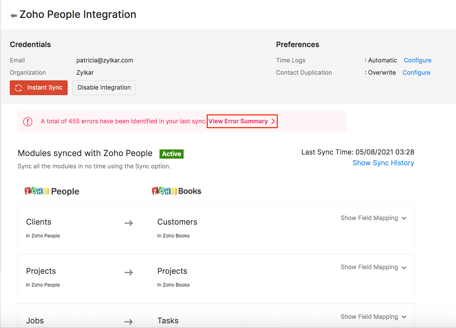 zoho creator error when importing data