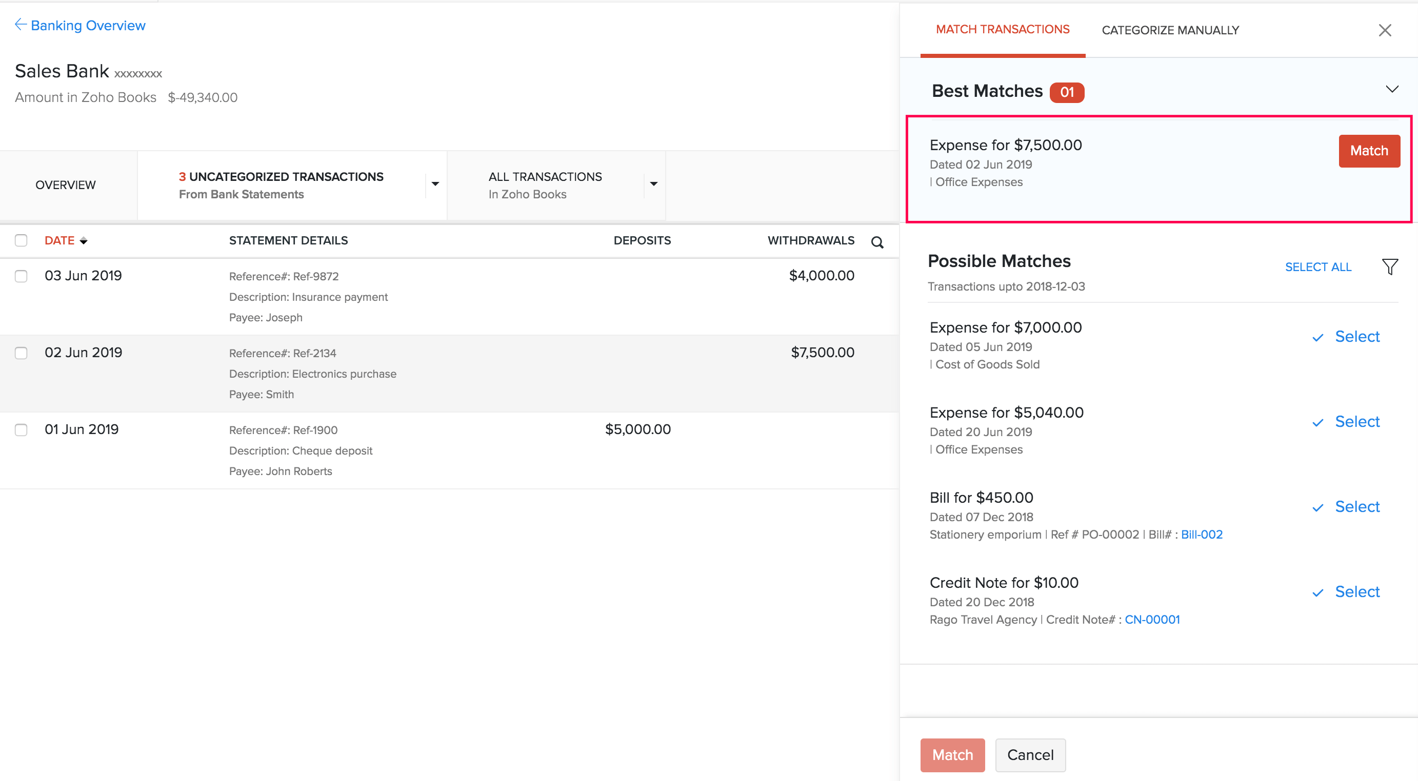 Match Transactions