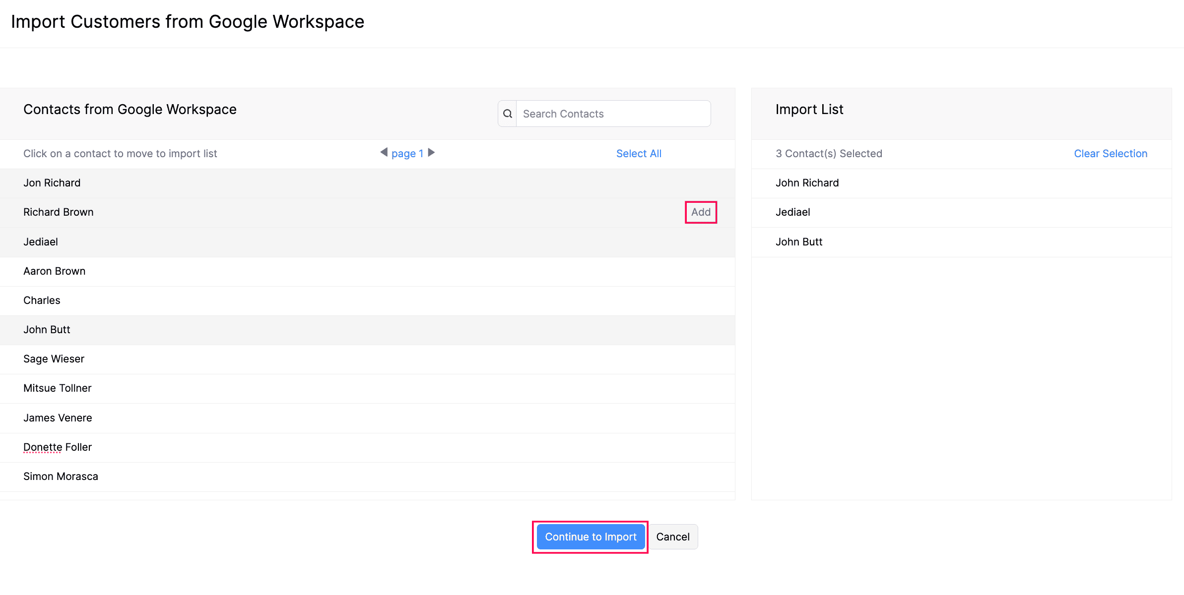 Import Customers Page