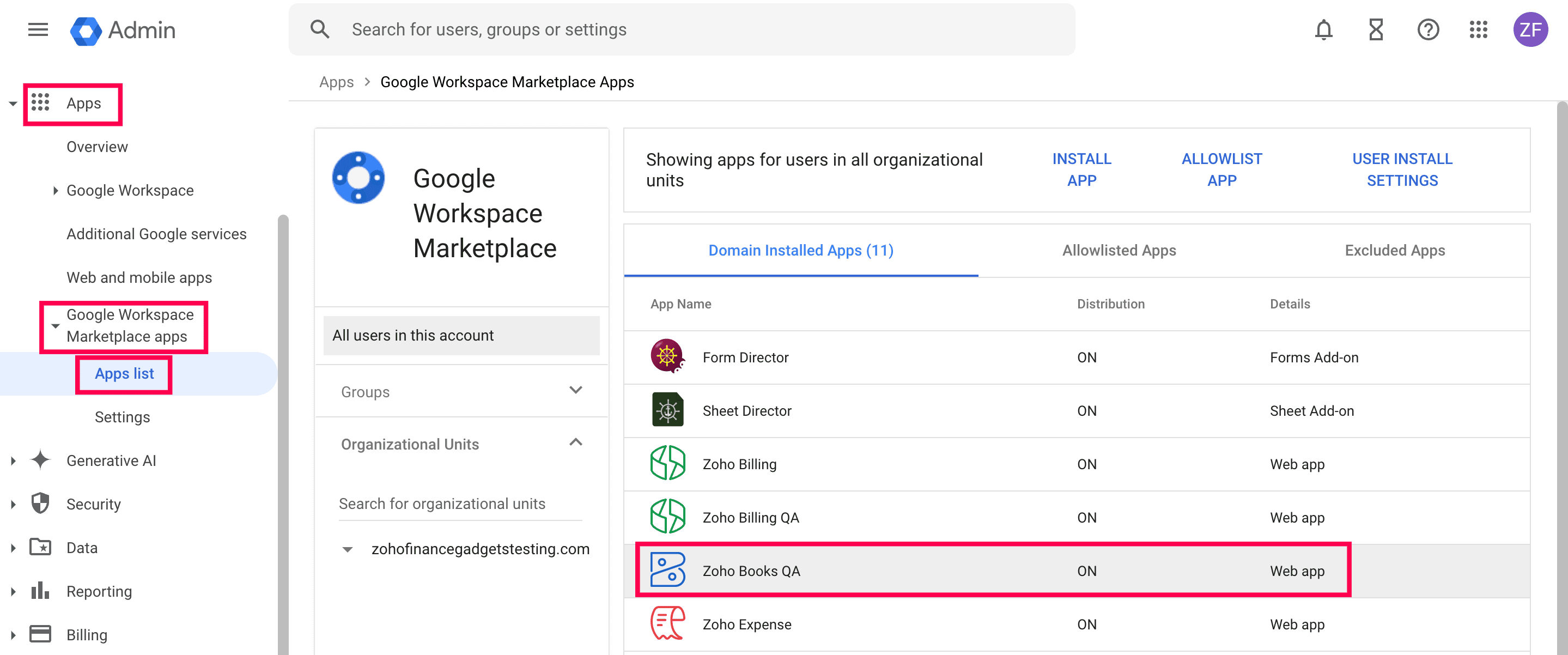 Uninstall Zoho Books App