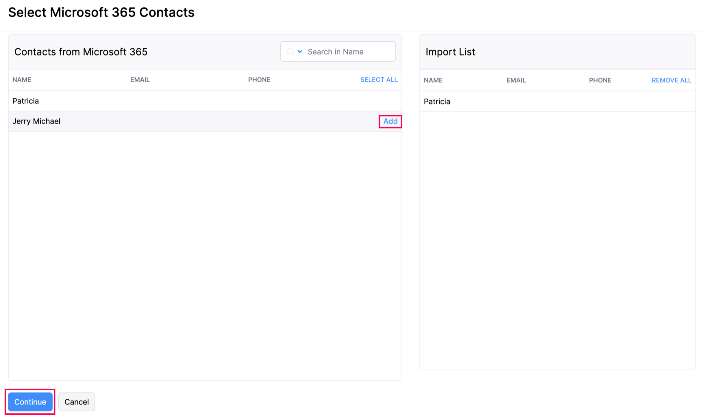 Select contacts