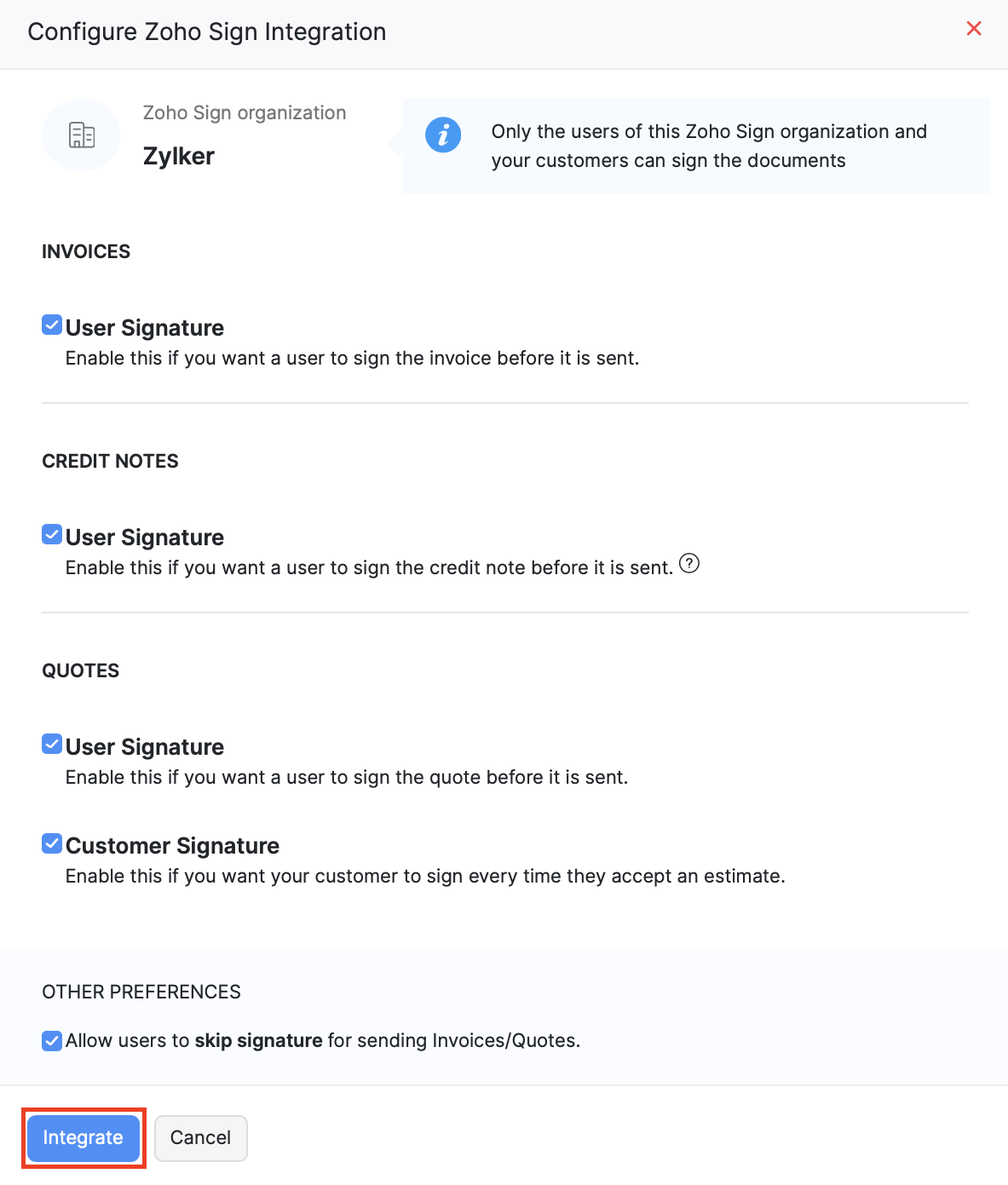 configure Zoho Sign