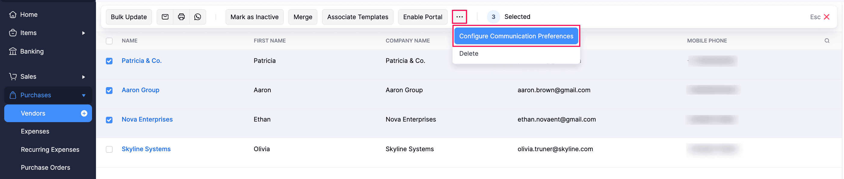 Enable WhatsApp for Vendors in Bulk