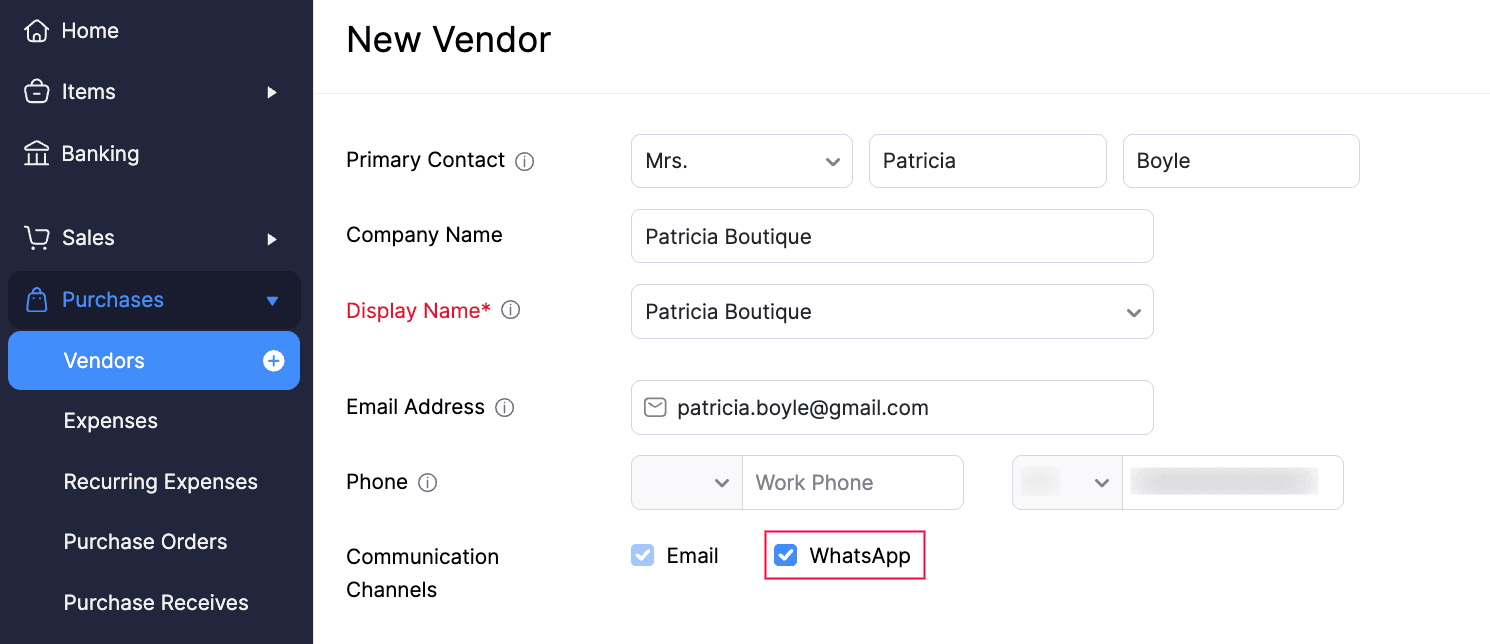 Enable WhatsApp for Vendors