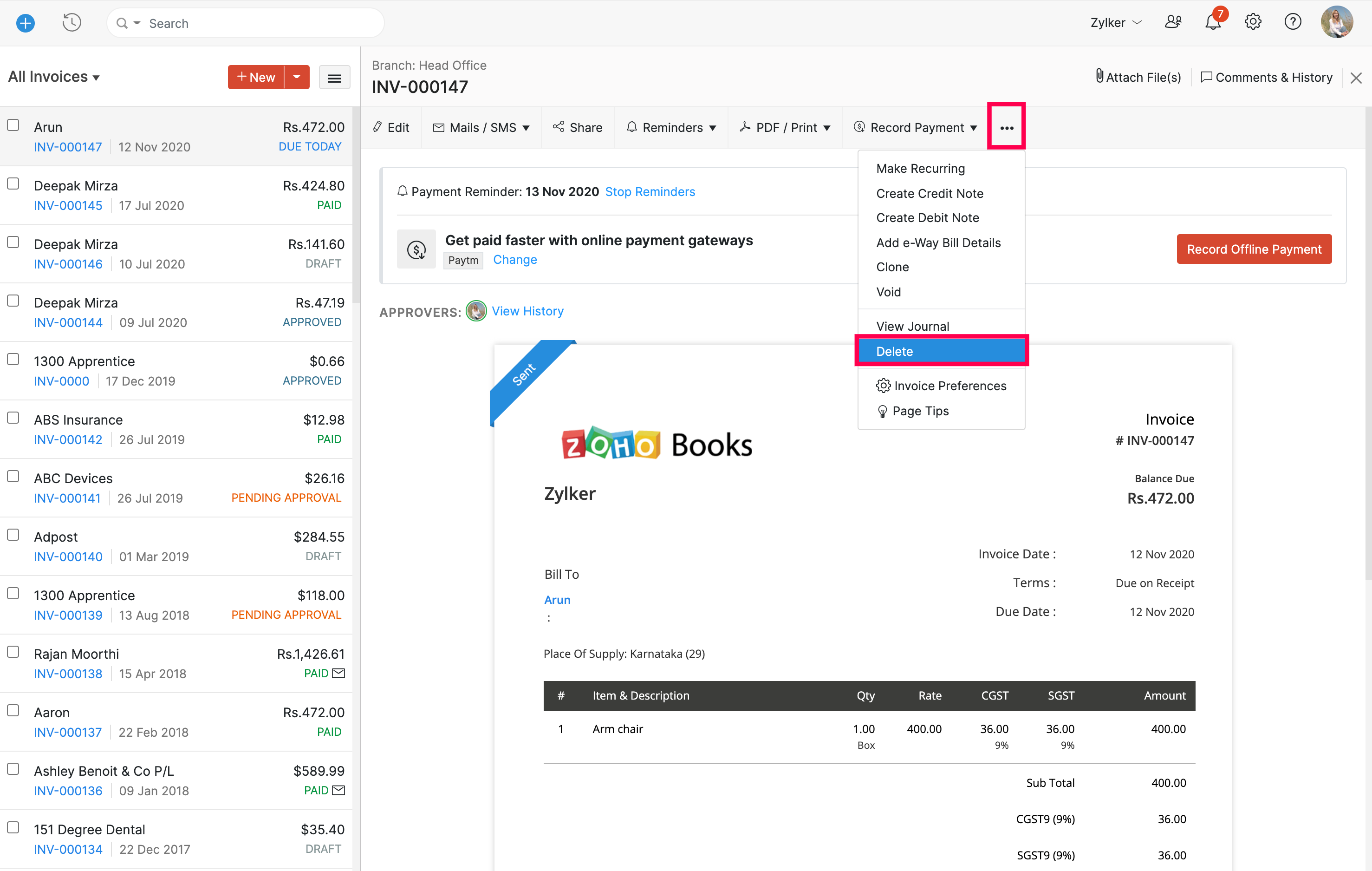 remove country field from zoho invoices