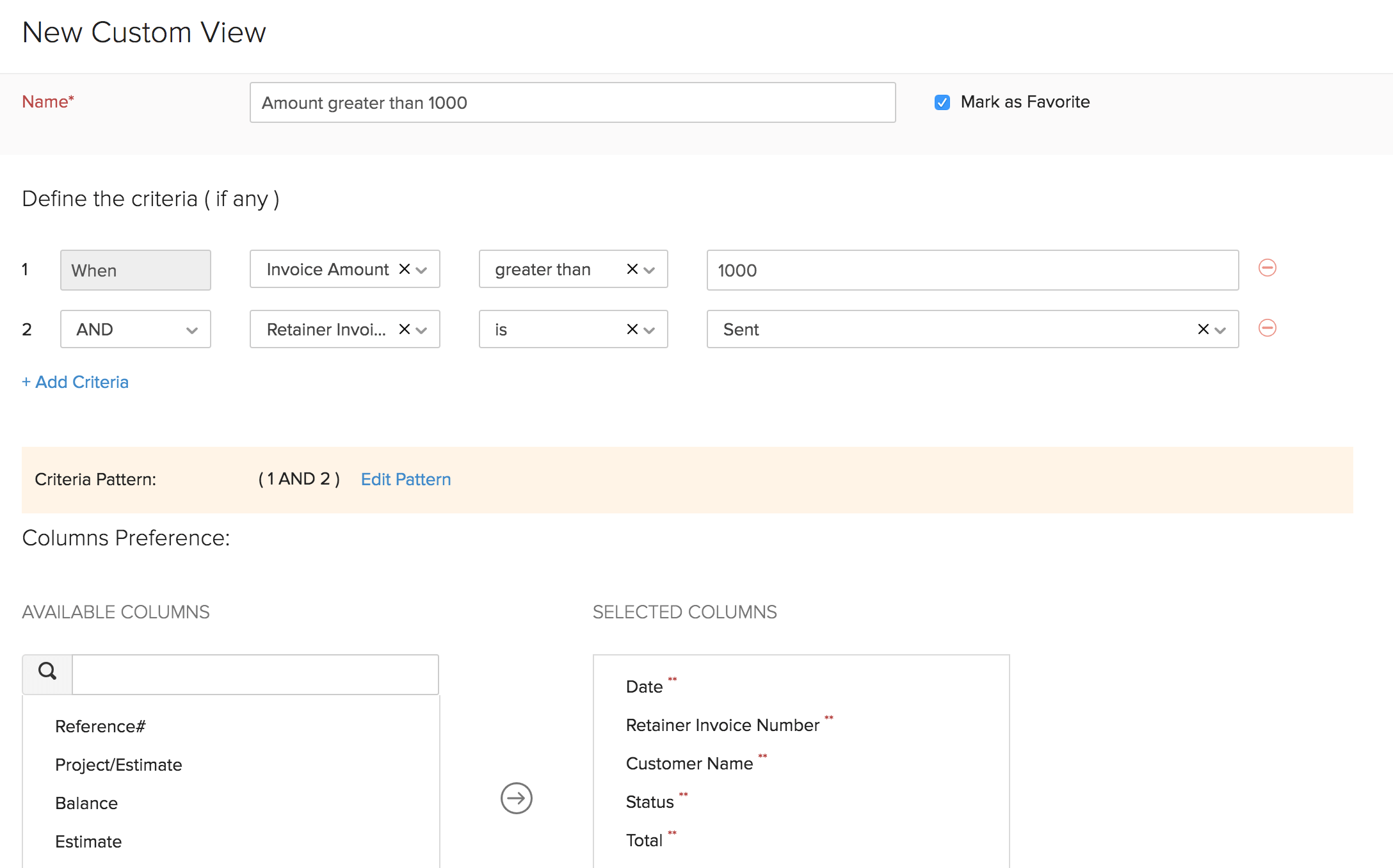 Custom View Retainer Invoice