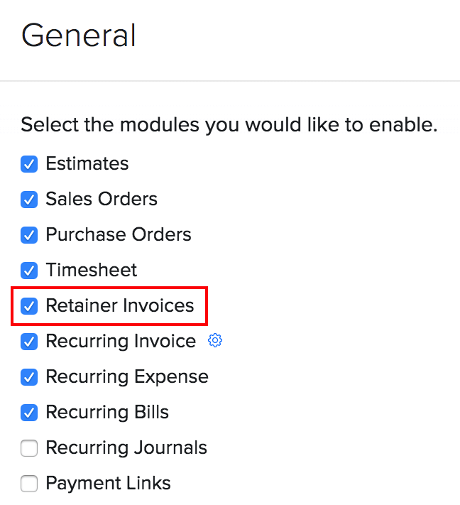 Enable Retainer Invoice