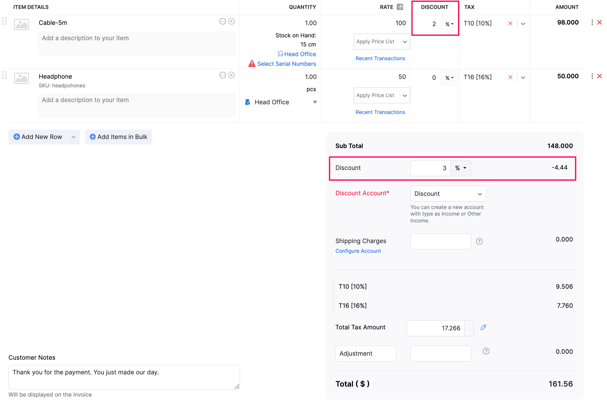 Discounts at Line Item Level and transaction level