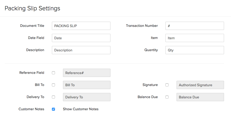 Package Slip Settings