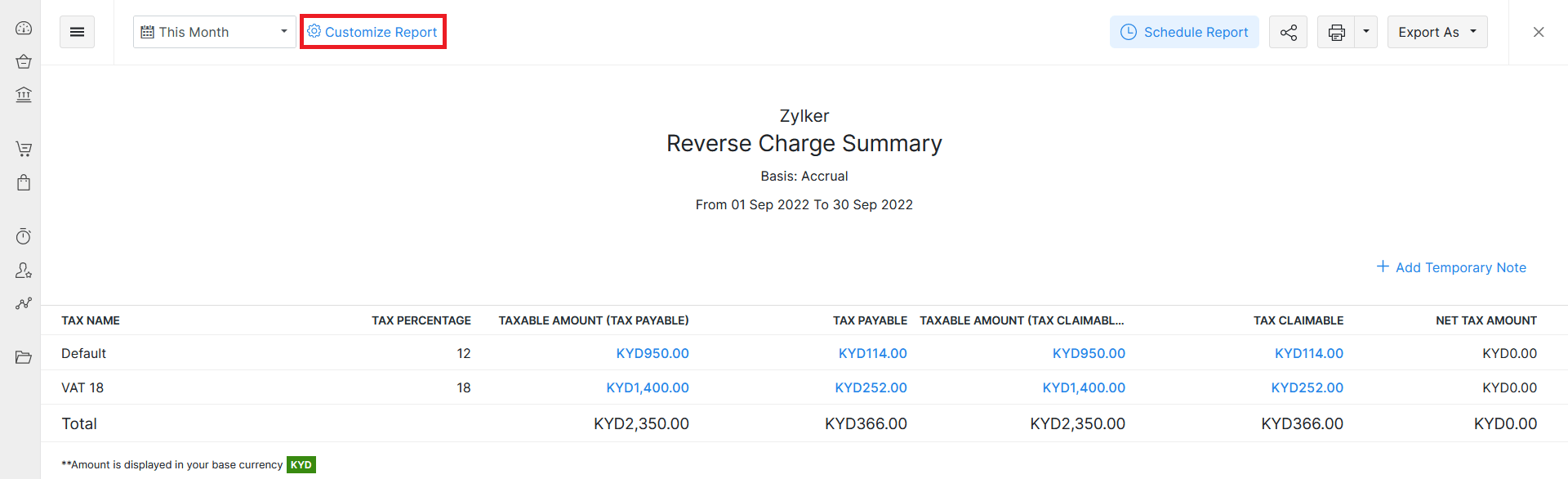 Customizing Reverse Charge Summary report