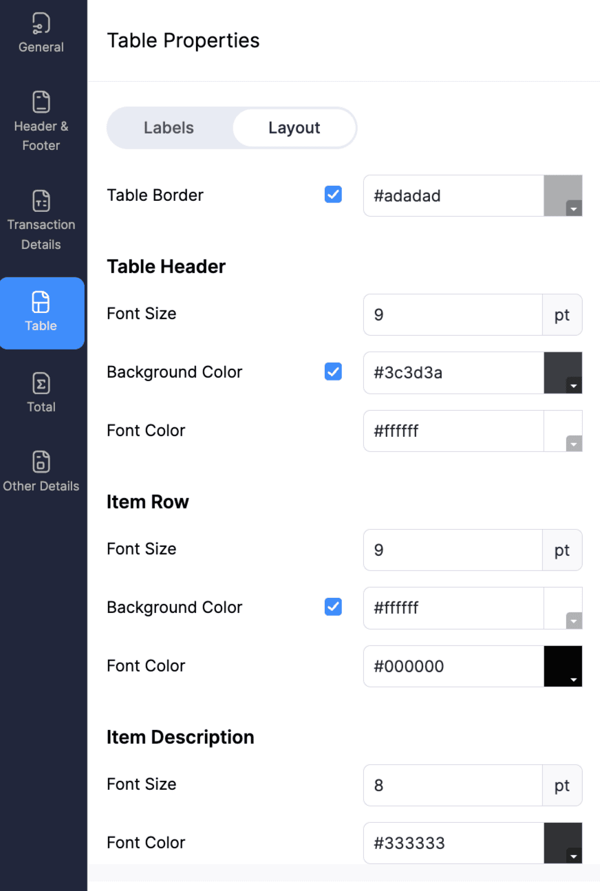 Table - Layout