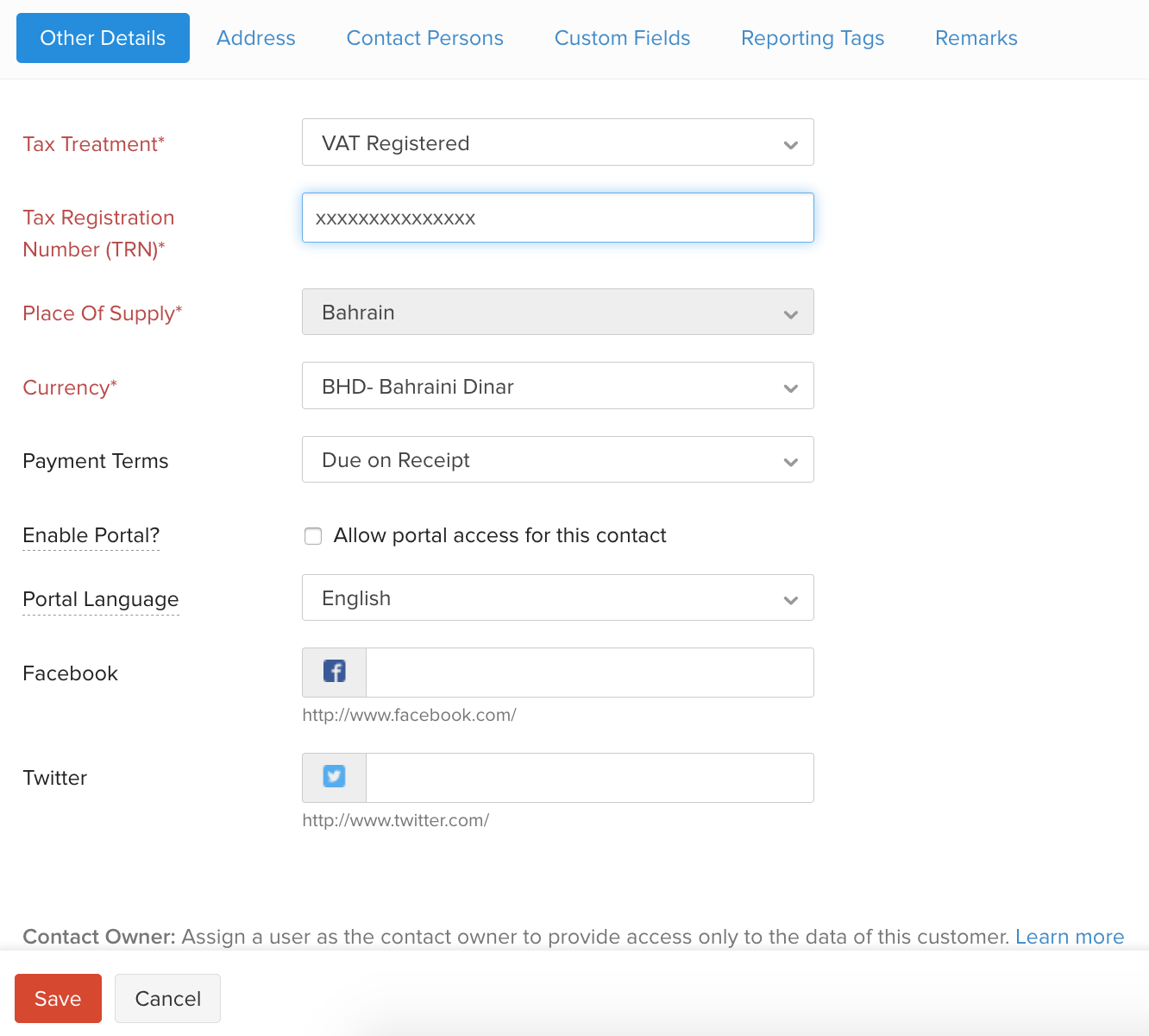 Contact VAT Settings