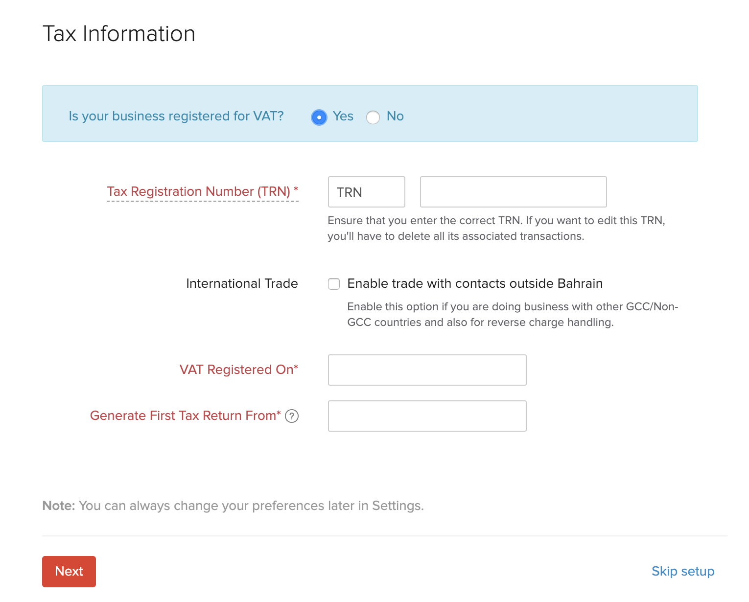 Setting up Taxes