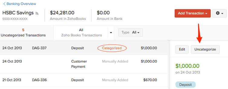 Uncategorise transaction