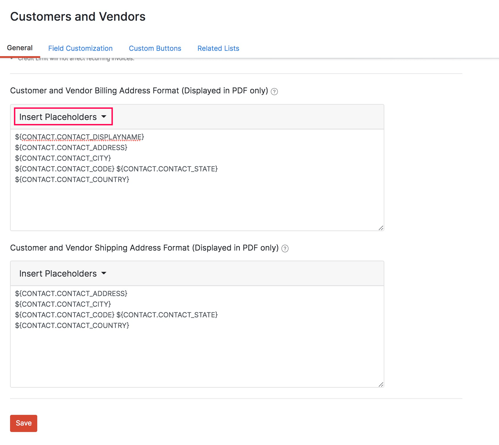 Change customer address format