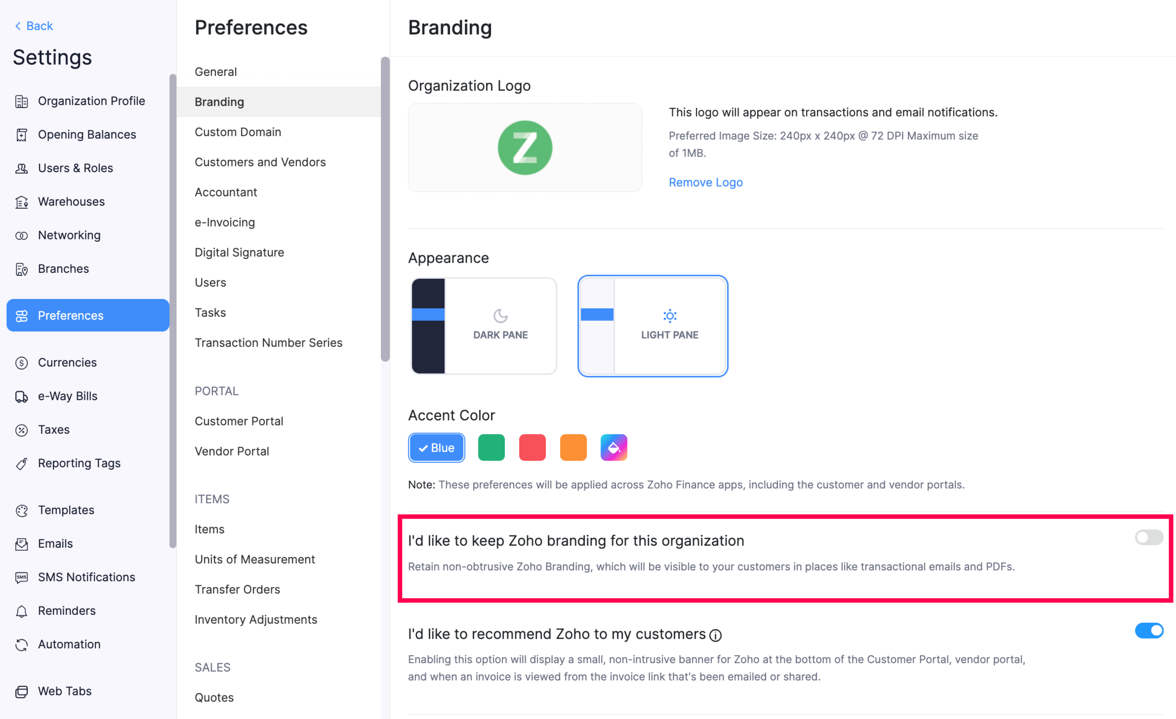 Remove Zoho branding