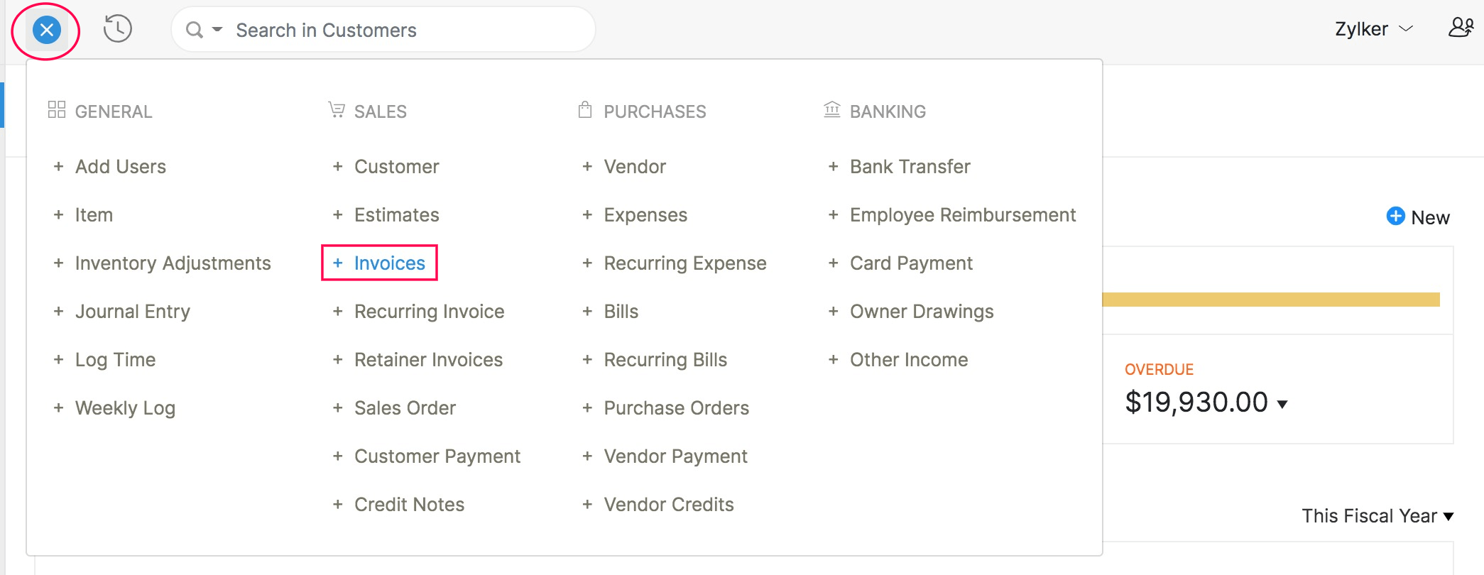 Quick create invoice