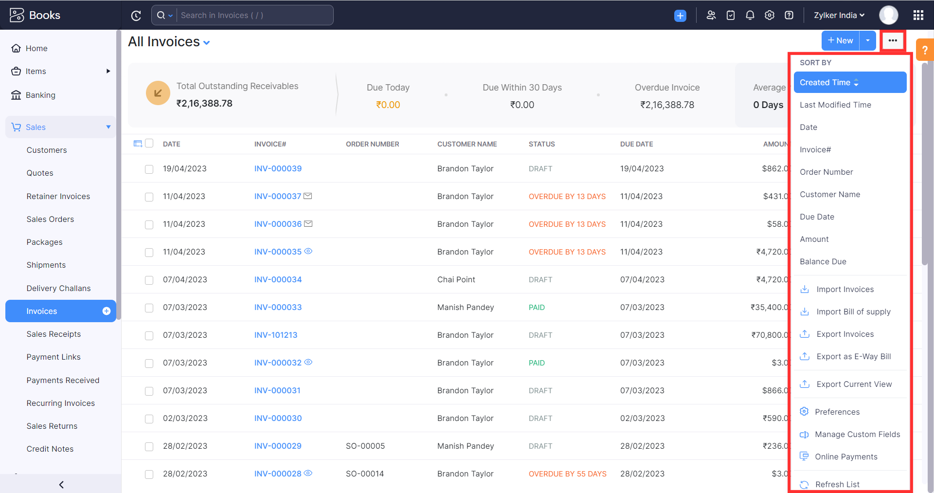 Sort Estimates And Invoices Faq Zoho Books