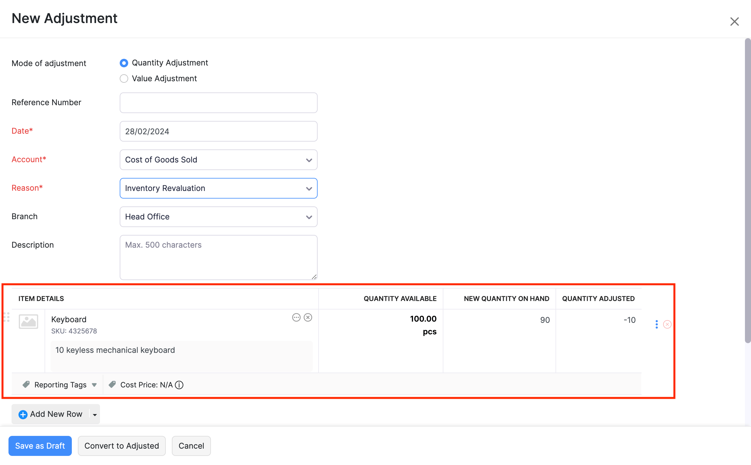 Inventory adjustment