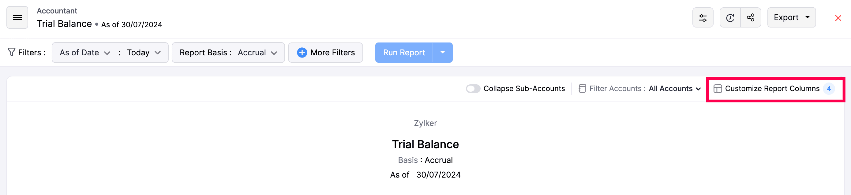 Customize Report Columns