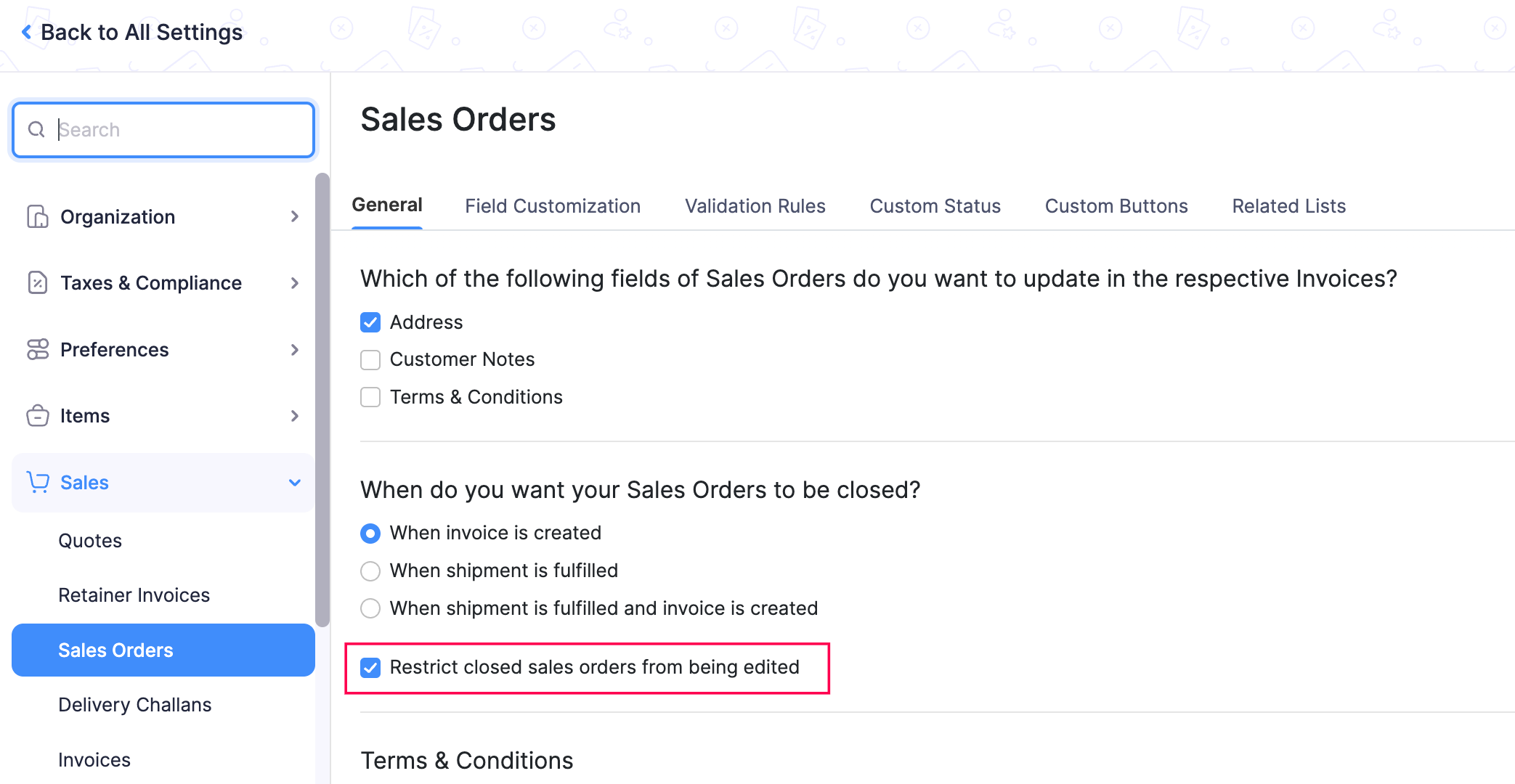 Restrict Editing Closed Sales Orders | FAQ | Zoho Books