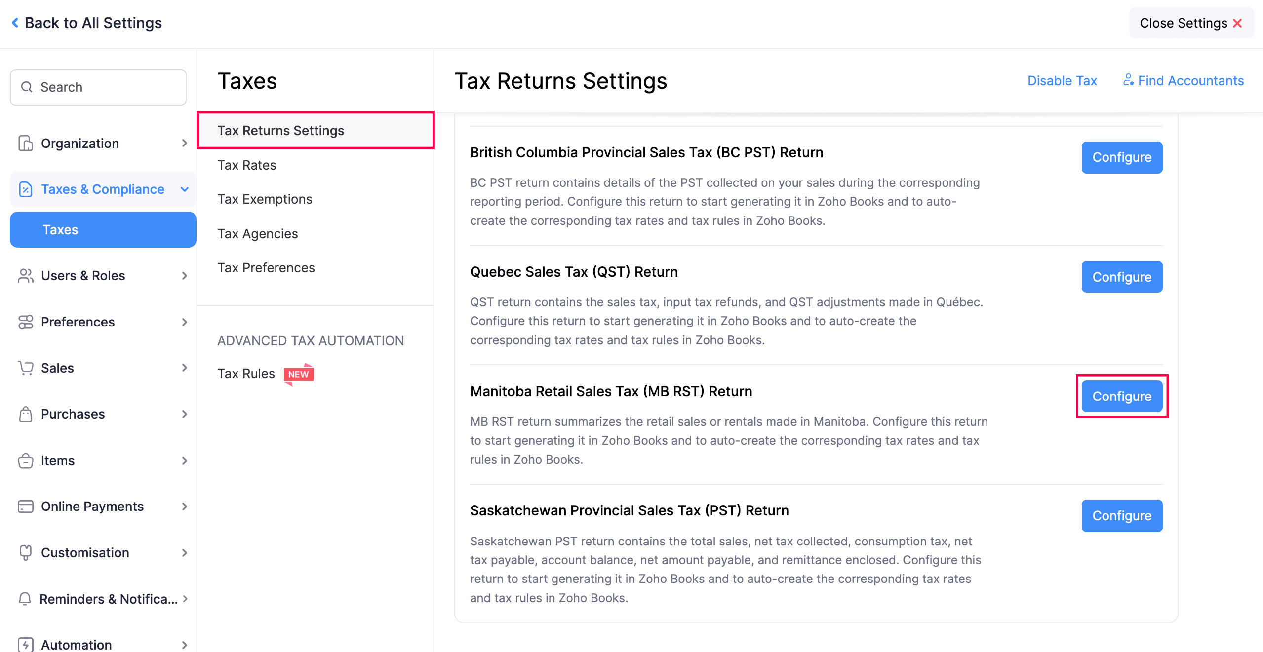 Setting Up Tax Returns