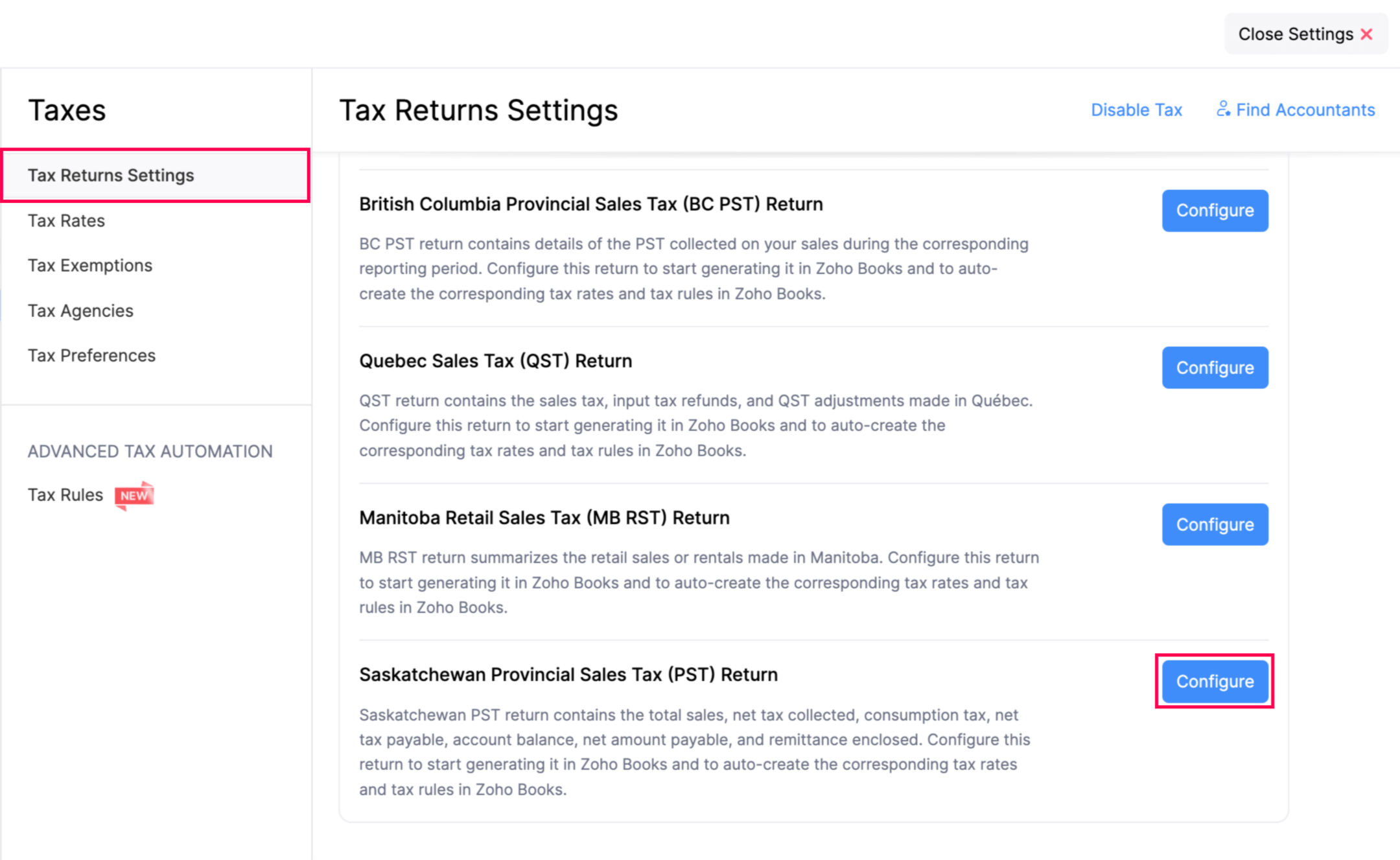 Configure Tax Return