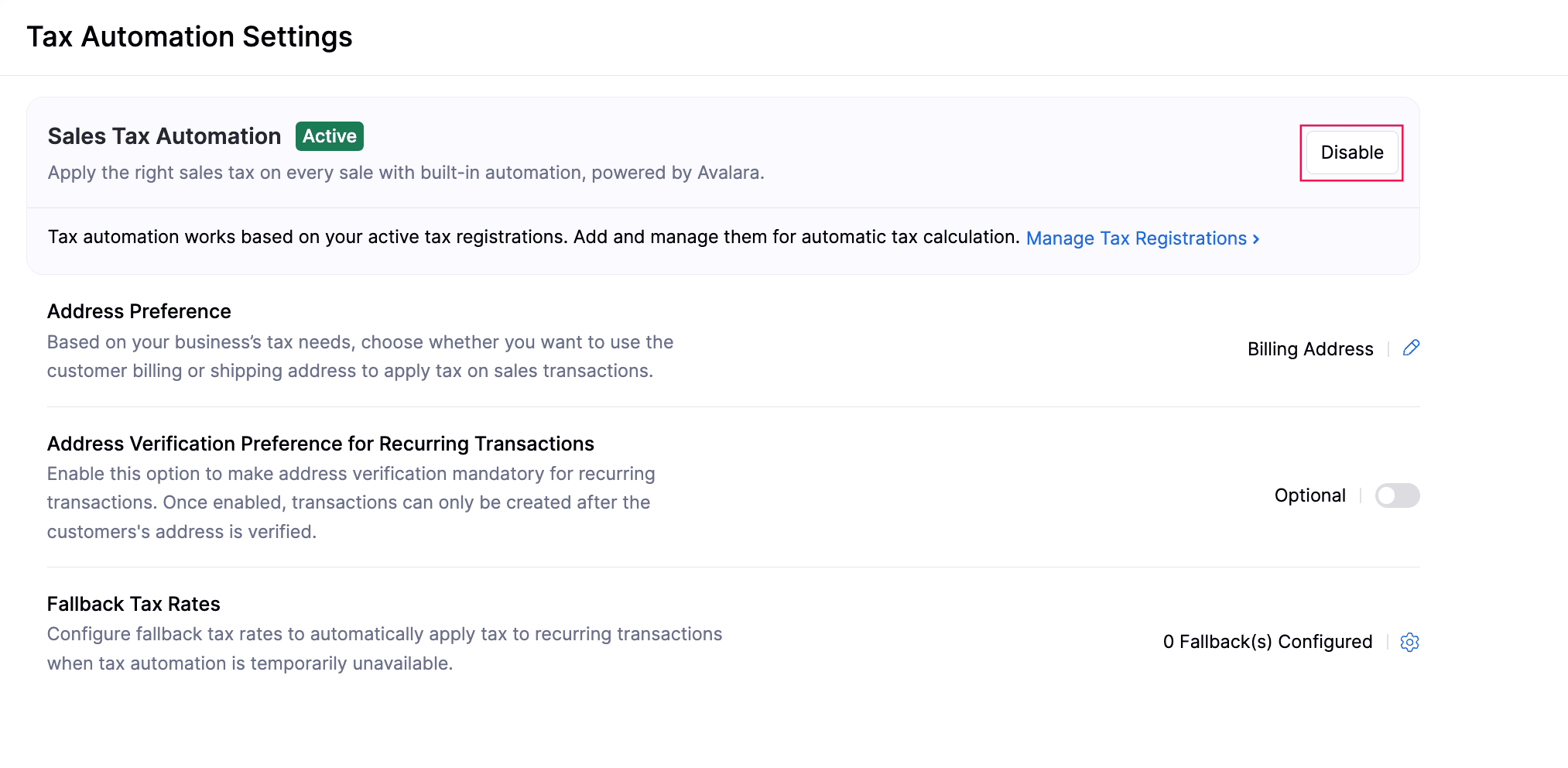 Disable Sales Tax Automation