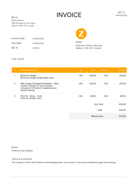 Zoho Invoice - Custom Templates