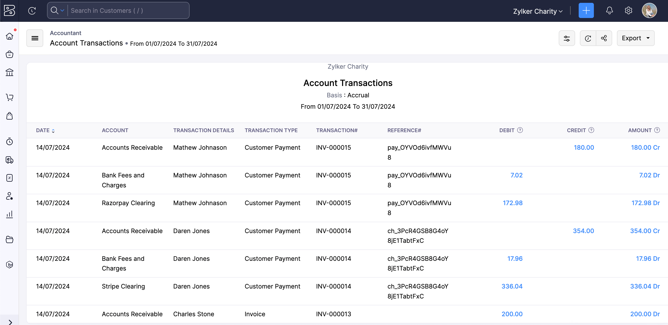 Accountant transactions reports